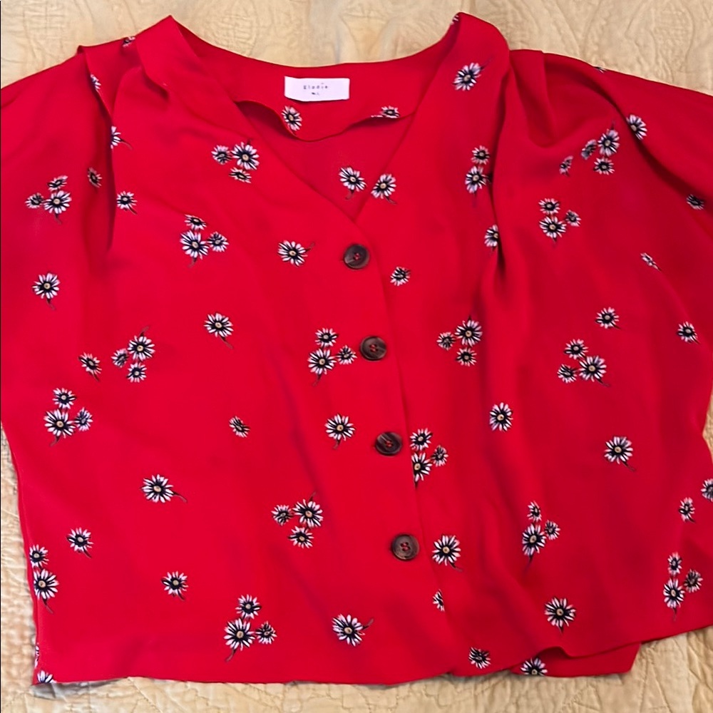 Red Floral Cropped Blouse